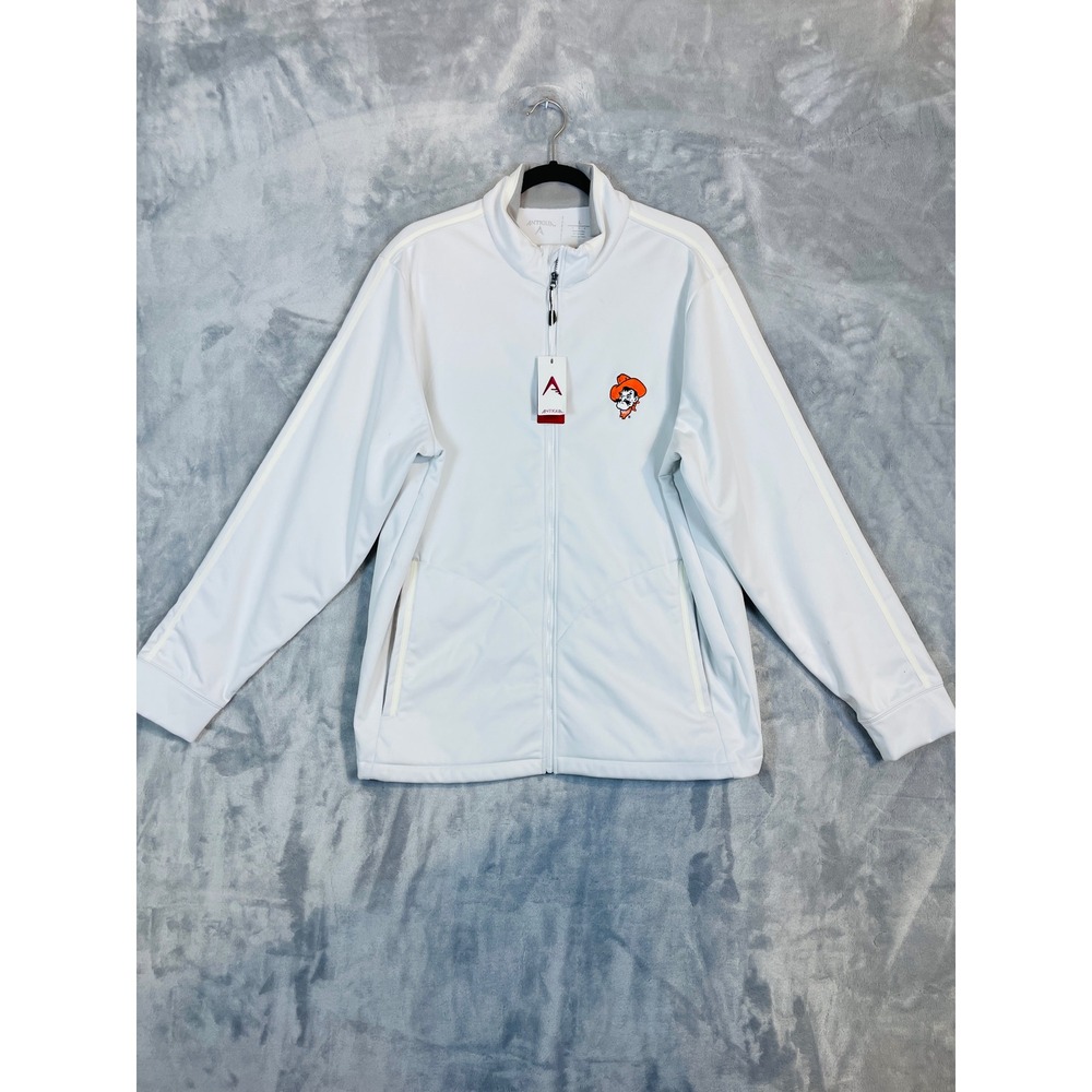 Antigua Golf Jacket Mens L White NWT OSU Cowboys Pistol Pete Full Zip 101053